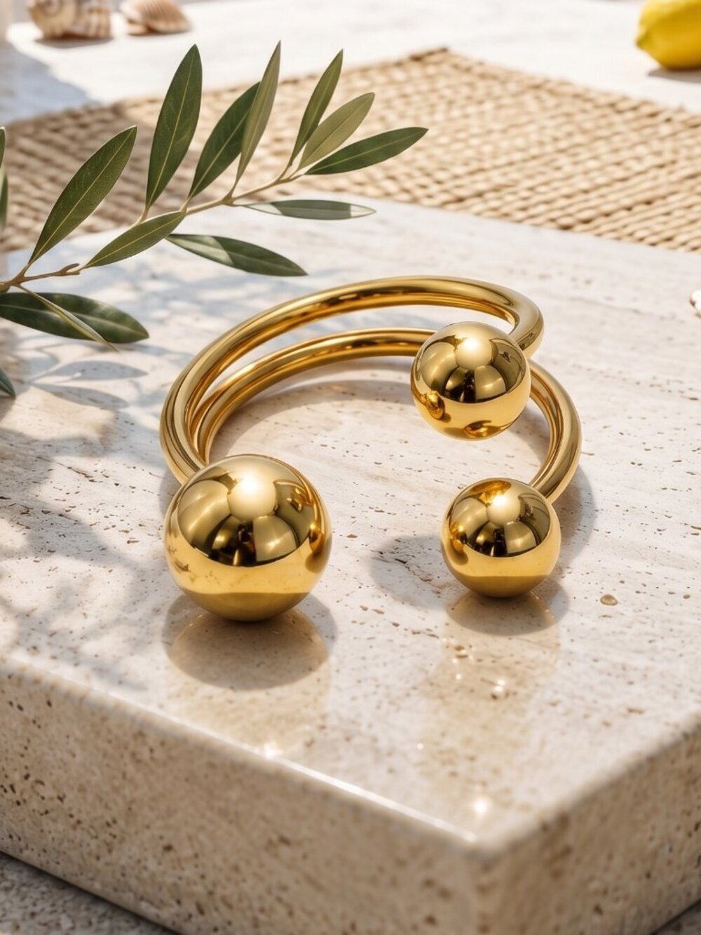 18K Gold Plated SS Triple Ball Sphere Open Ring Size 8 Adj Dopamine Maximalism